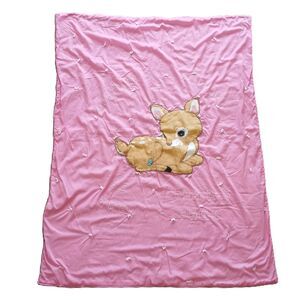 Vintage Reindeer Cut N Sew Fabric Pink Baby Blanket Crib Mat 41" X 53"